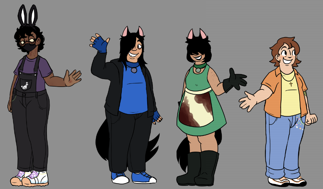 4 of my OCs, wearing clothes